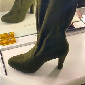 Olive over the knees boots.